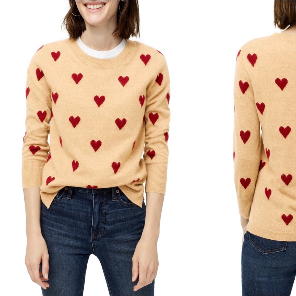 J. Crew 100% Cashmere Sweater with Hearts - L
